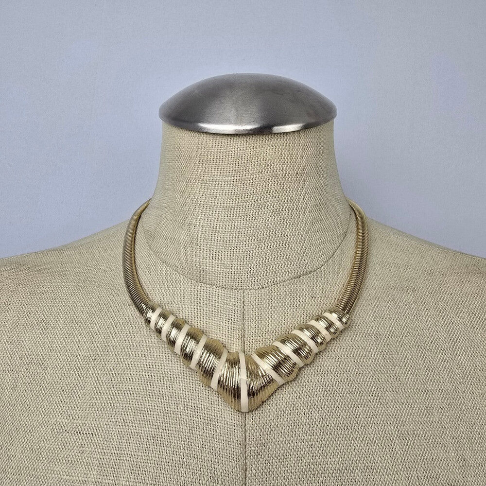 Vintage Gold & Cream Enamel Collar Necklace